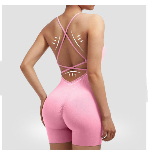 Seamless Peach Hip One-Piece Fitness Outfit